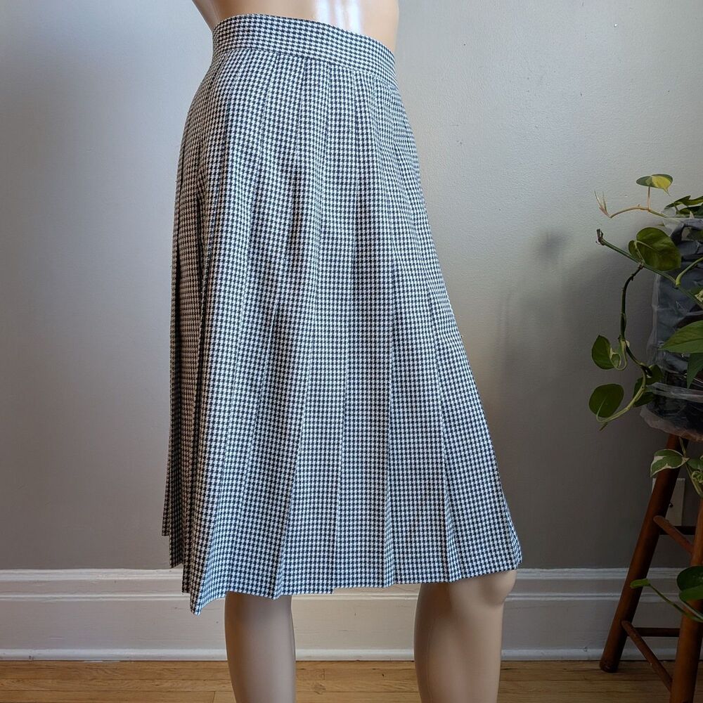 Vintage 90s Y2K Pleated Houndstooth Mini Skirt Dark Academia Preppy Size 6 - Picture 2 of 8
